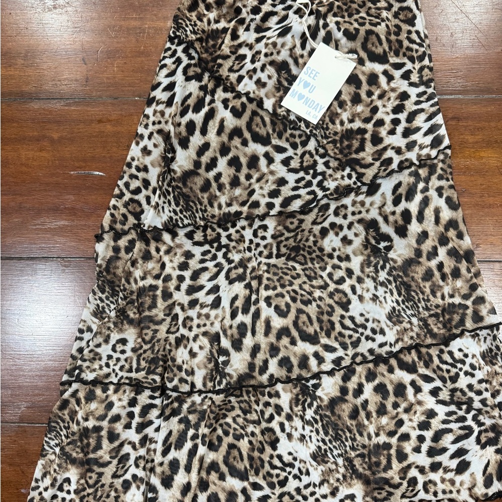 See You Monday Leopard Print A-Line Skirt